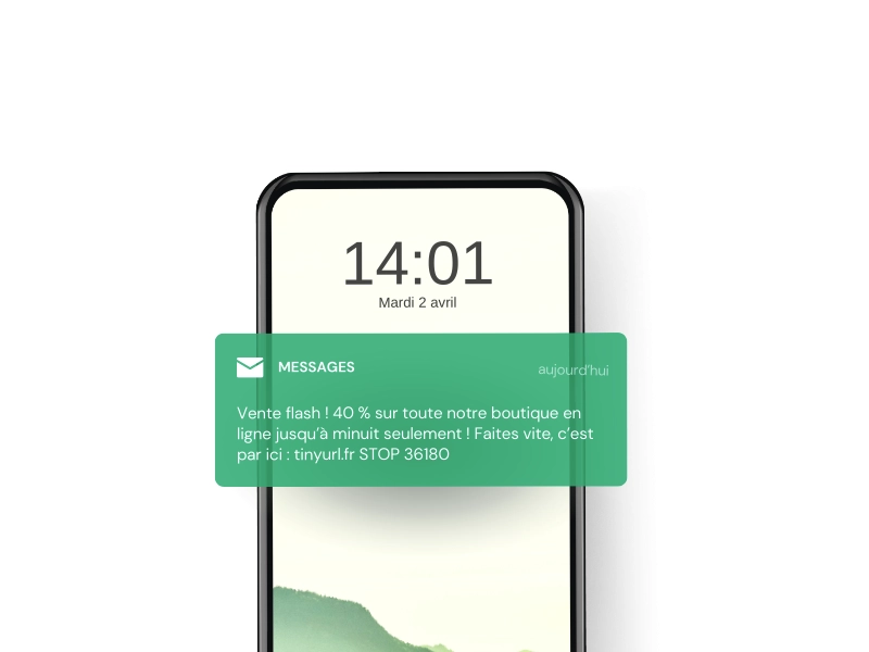 Exemple d’un message SMS pour alerter sur une vente flash